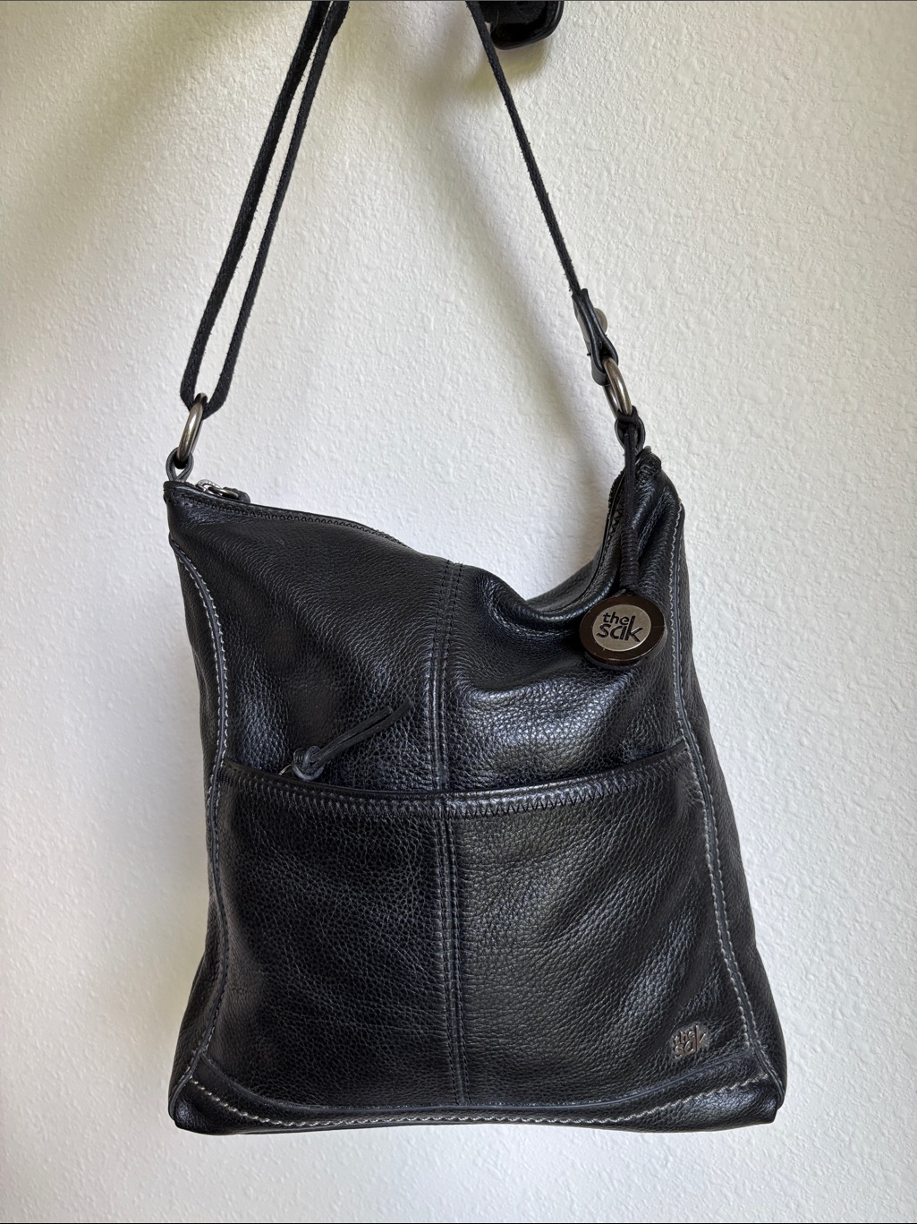 The Sak Black Pebbled Leather Hobo Crossbody Bag